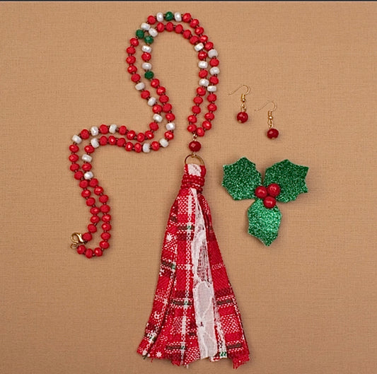 Candy Cane Plaid Holiday Necklace