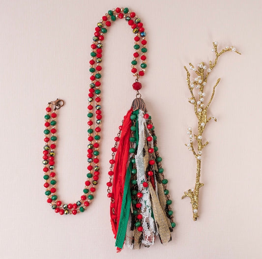 Red and Green with Leopard Accents Holiday Necklace