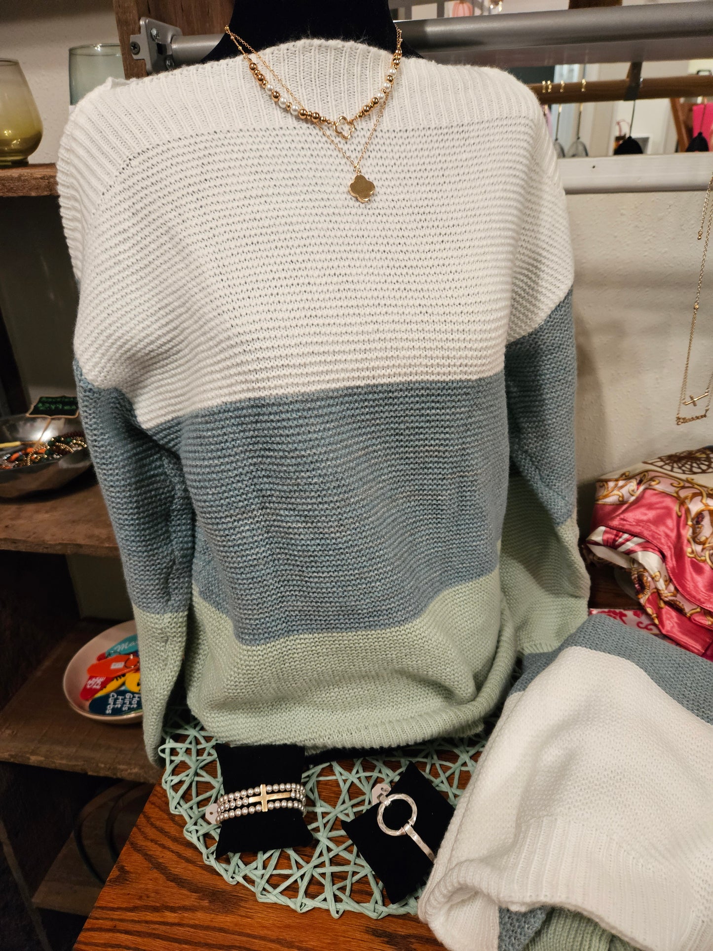 Green Colorblock Sweater