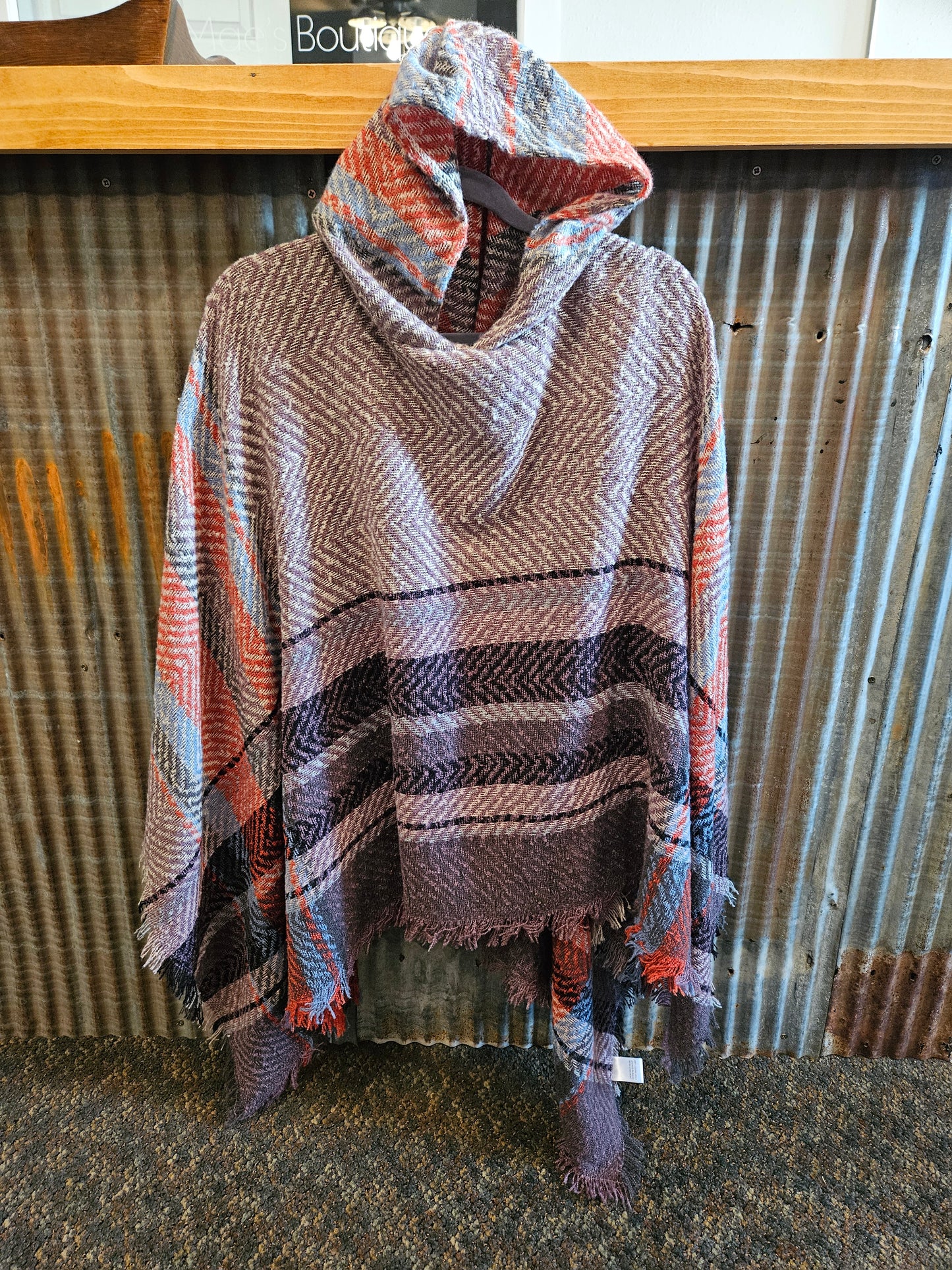 Warm and Cozy Fall Poncho-Orange/Brown/Blue