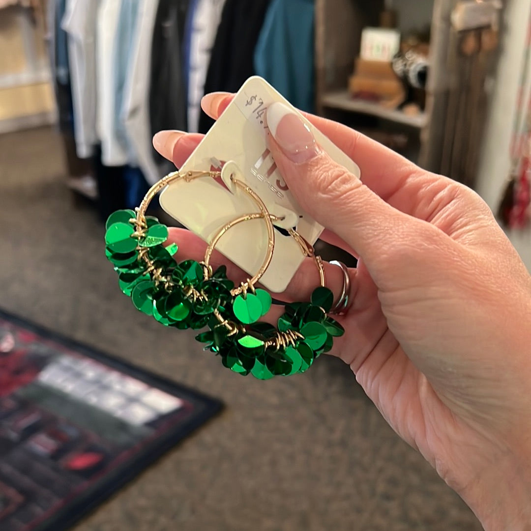 Green Sequin Hoops