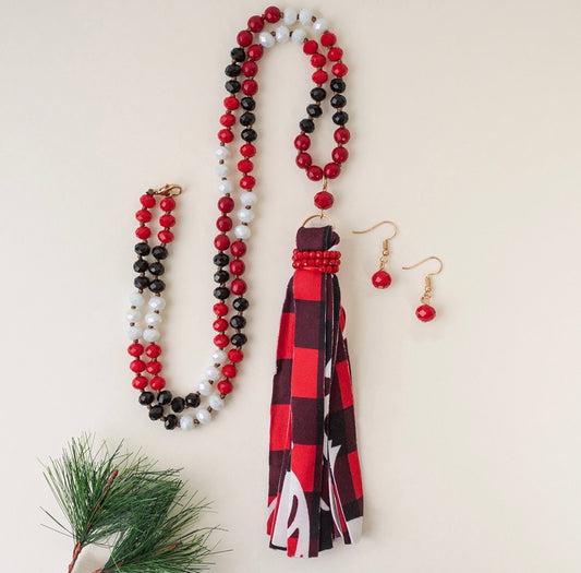 Deer Plaid Holiday Necklace