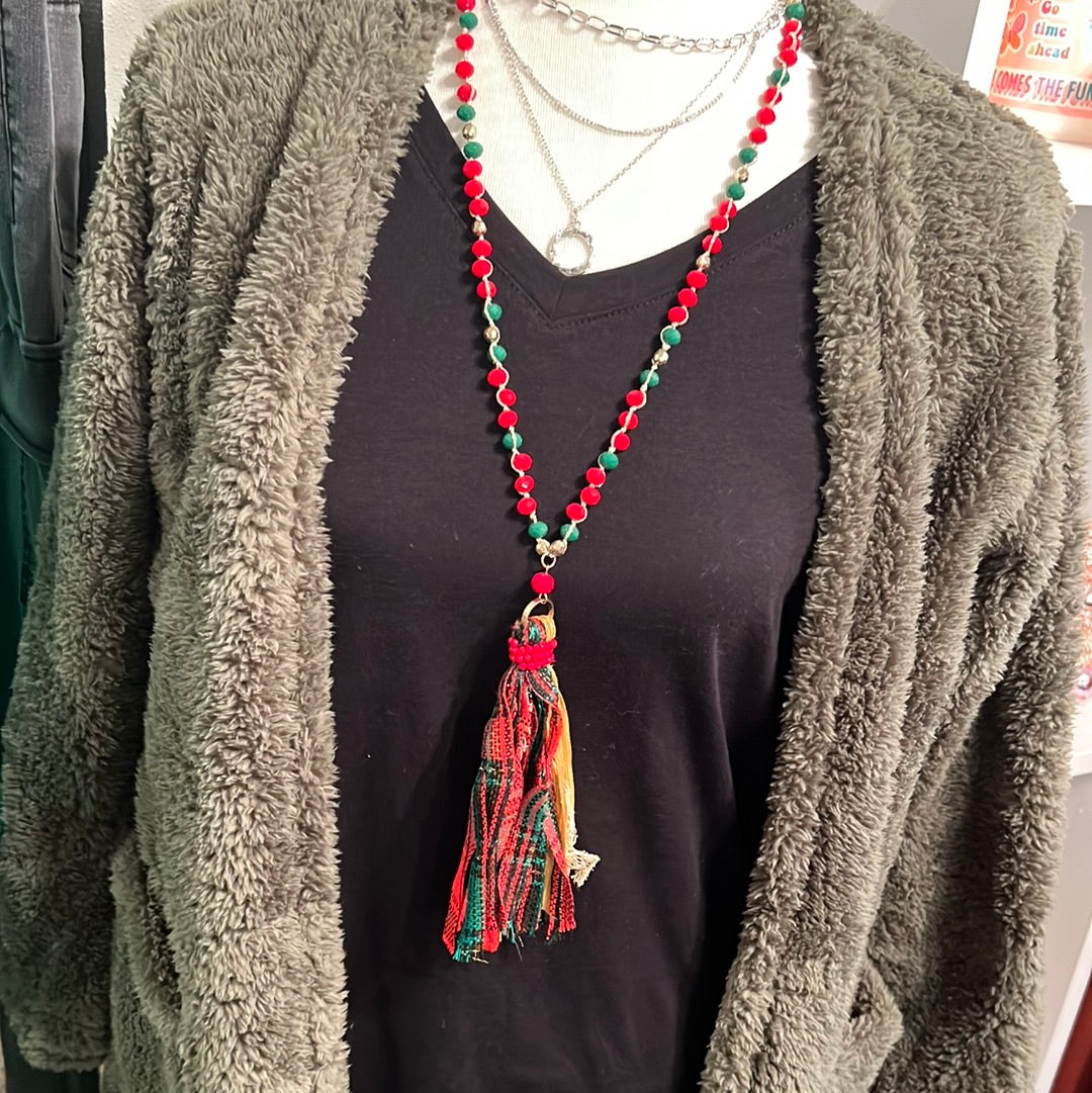 A Red Green and Gold Christmas Necklace