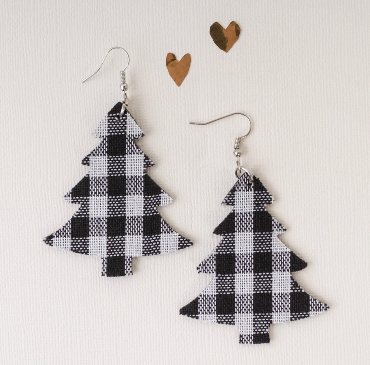 Black and White Buffalo Plaid Tree Earring