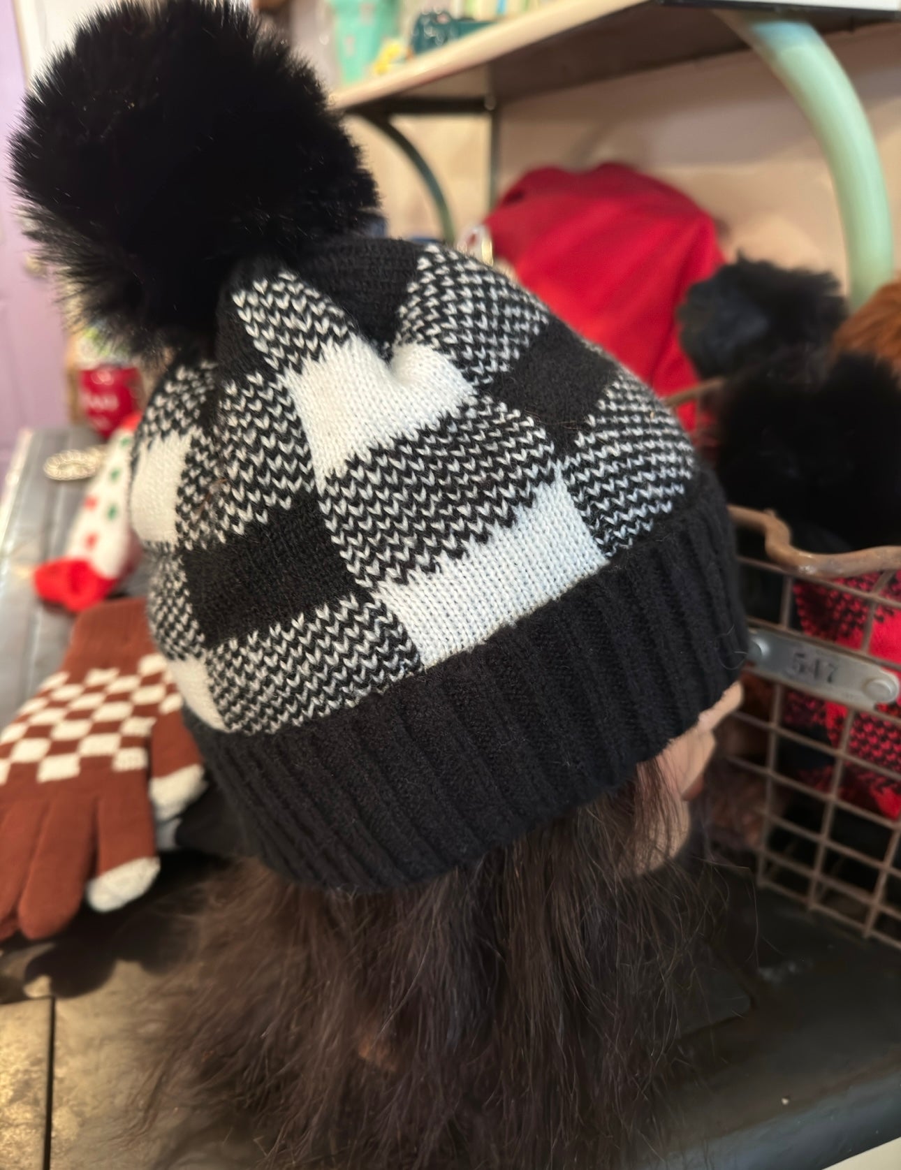 The Perfect Checkered Stocking Hat in Black/White