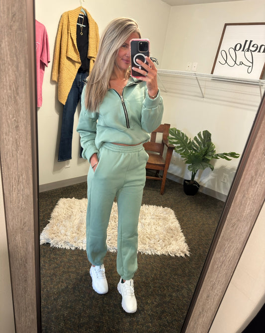 Weekend Cozy 2pc Athleisure Sweatsuit in Sage