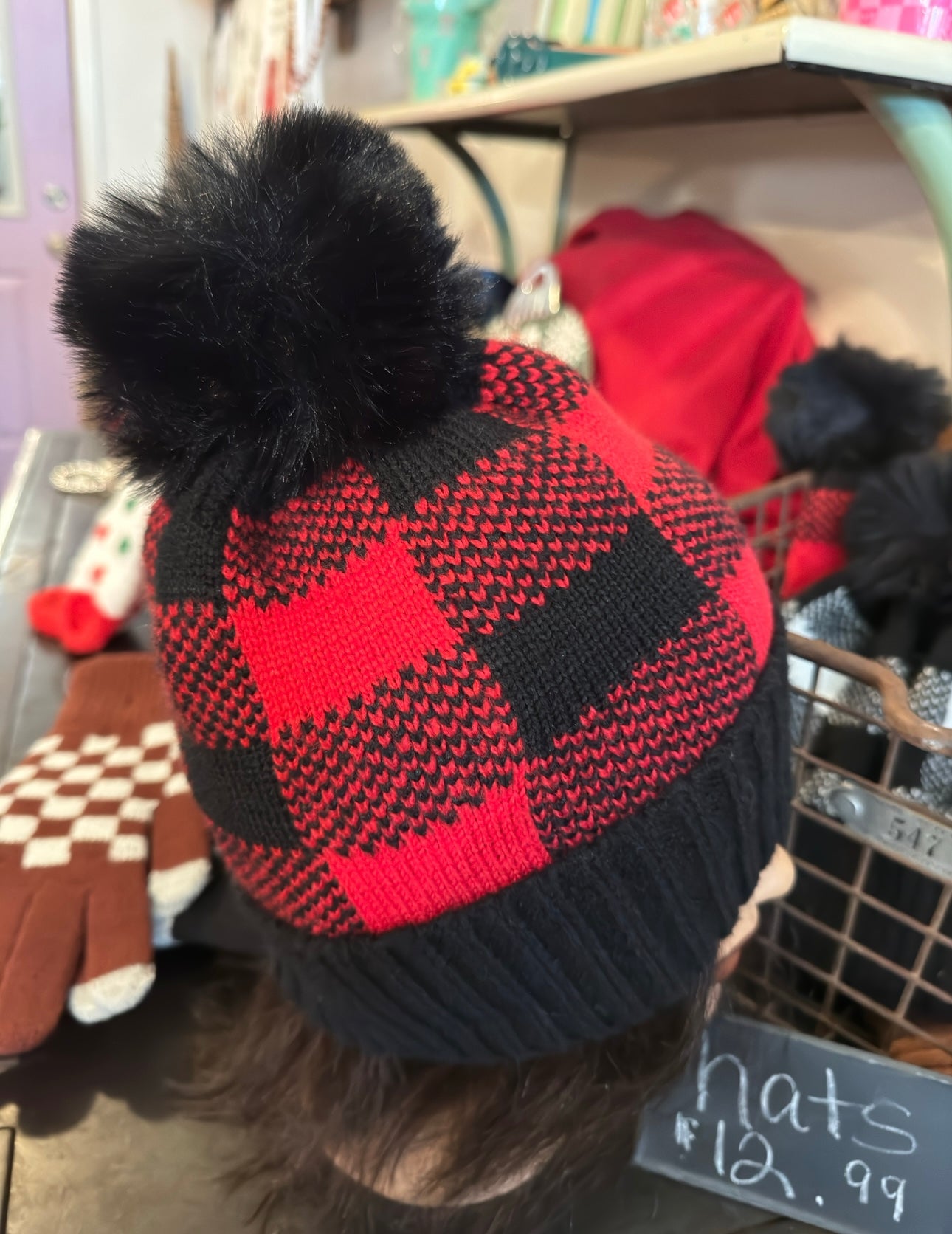 The Perfect Checkered Stocking Hat in Black/Red