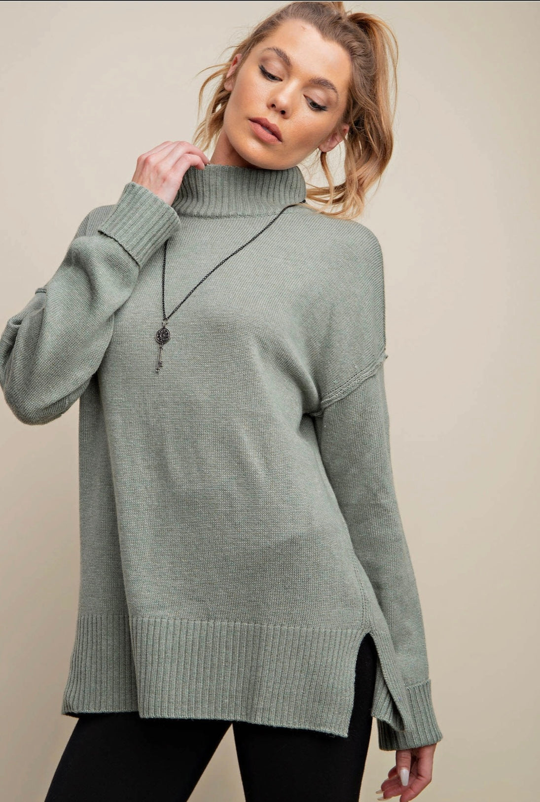 Oversized and Relaxed Fit Timeless Sweater Sage Green