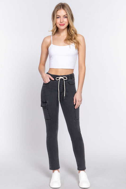 The Lucy Mae Cargo Denim Pants in Grey