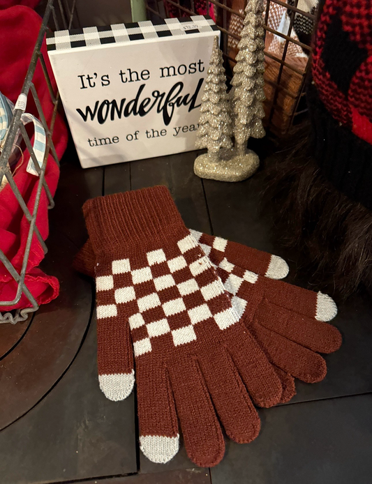 The Perfect Checkered Gloves in Brown/White