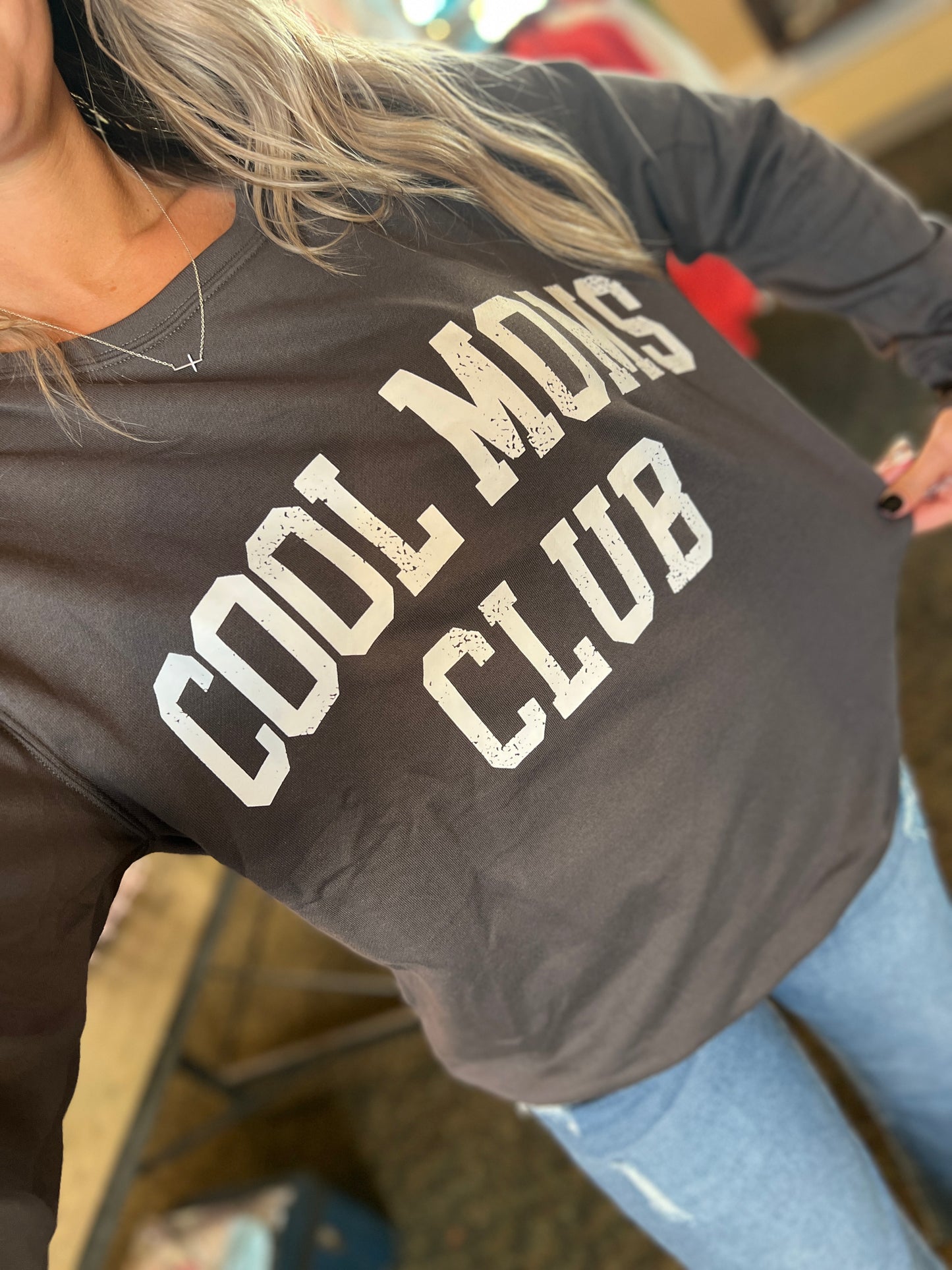 Cool Moms Club Drop Shoulder Sweatshirt Gray
