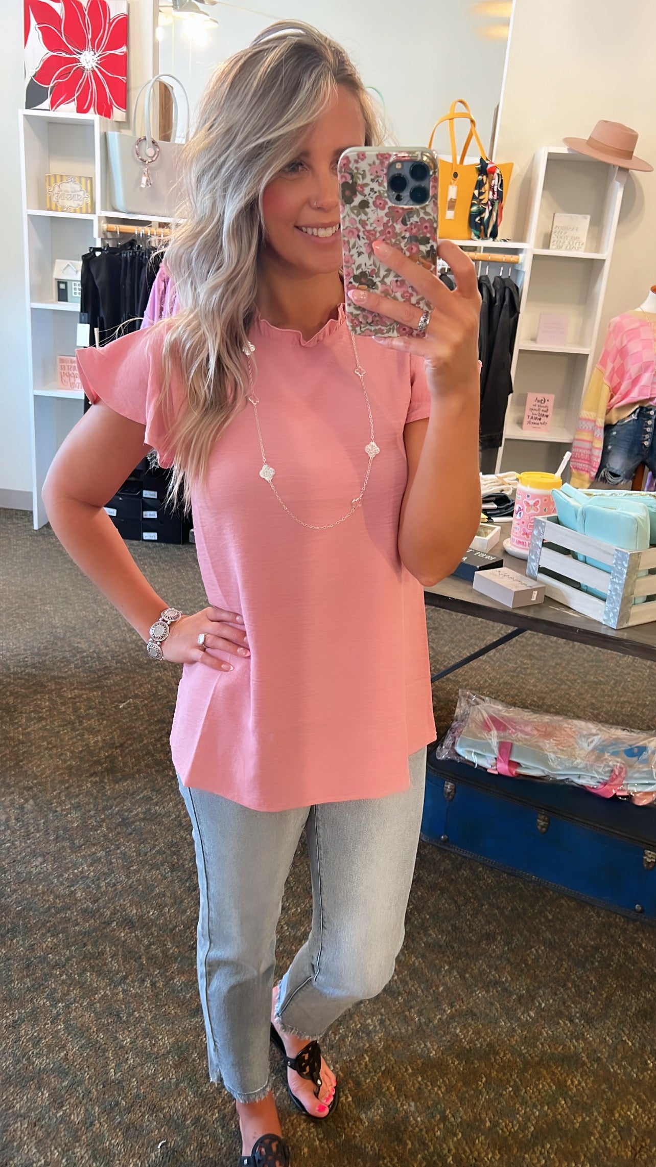 Just The Beginning Flutter Sleeve Top In Dusty Rose