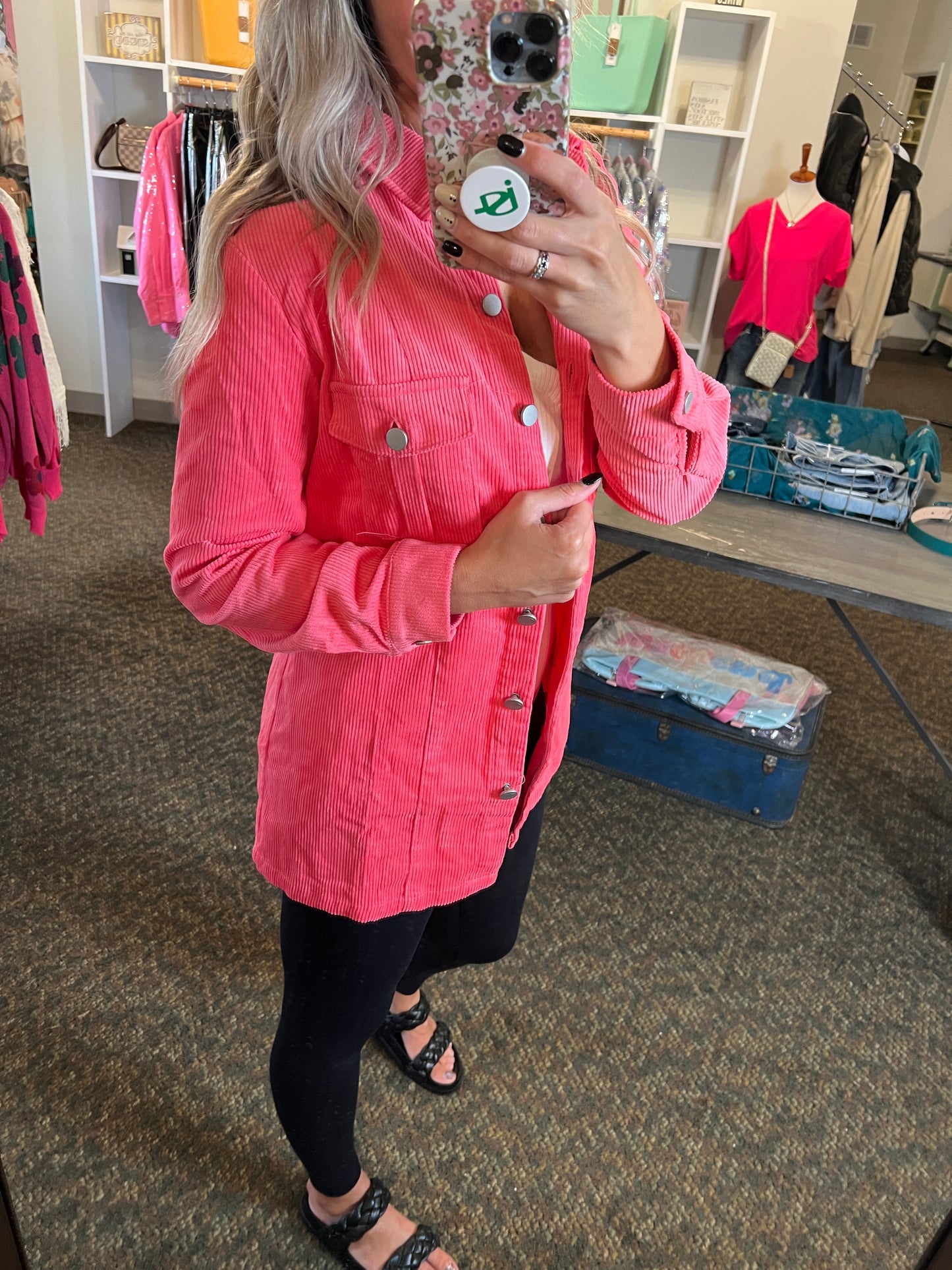 Buttoned Flap Pocket Corduroy Jacket Pink