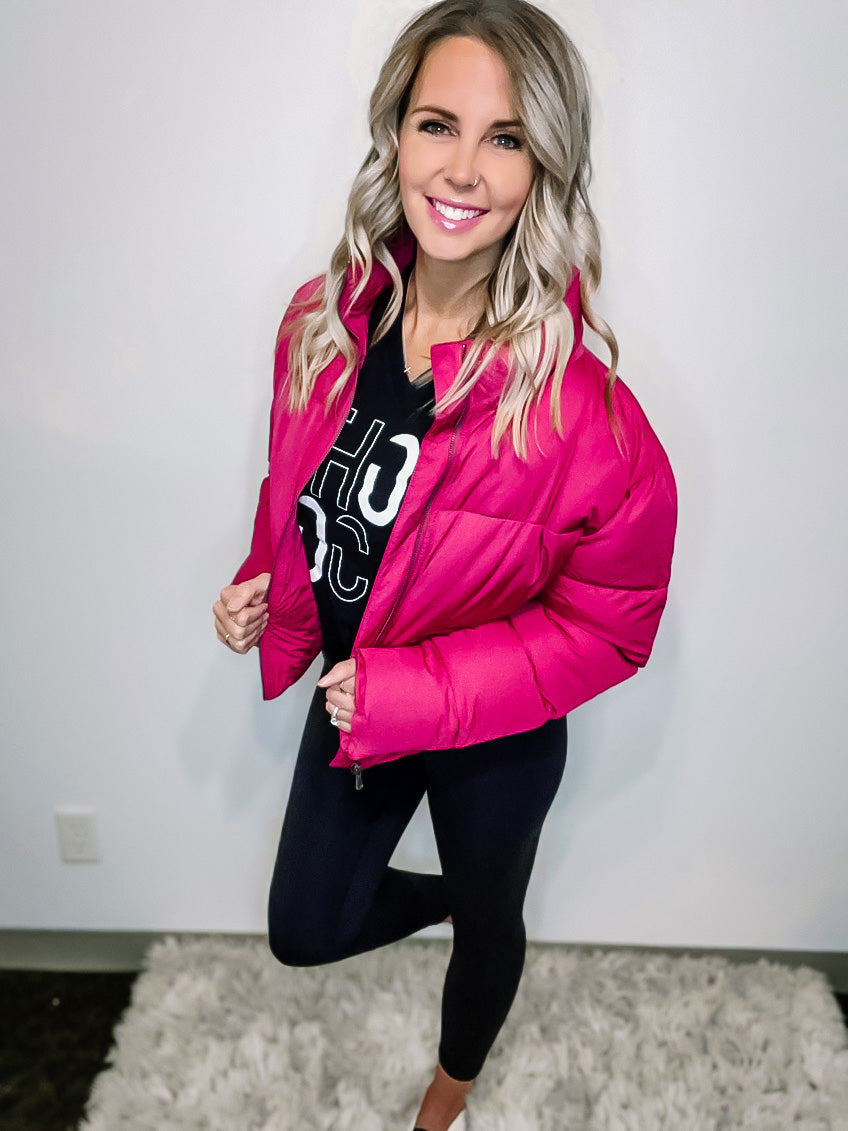 The Aly Mae Puffer Coat in Fuchsia