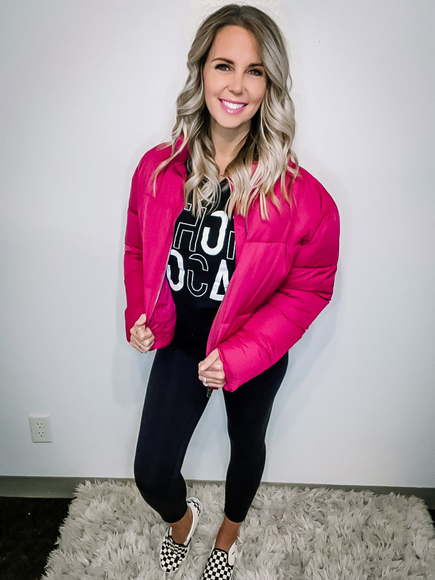 The Aly Mae Puffer Coat in Fuchsia