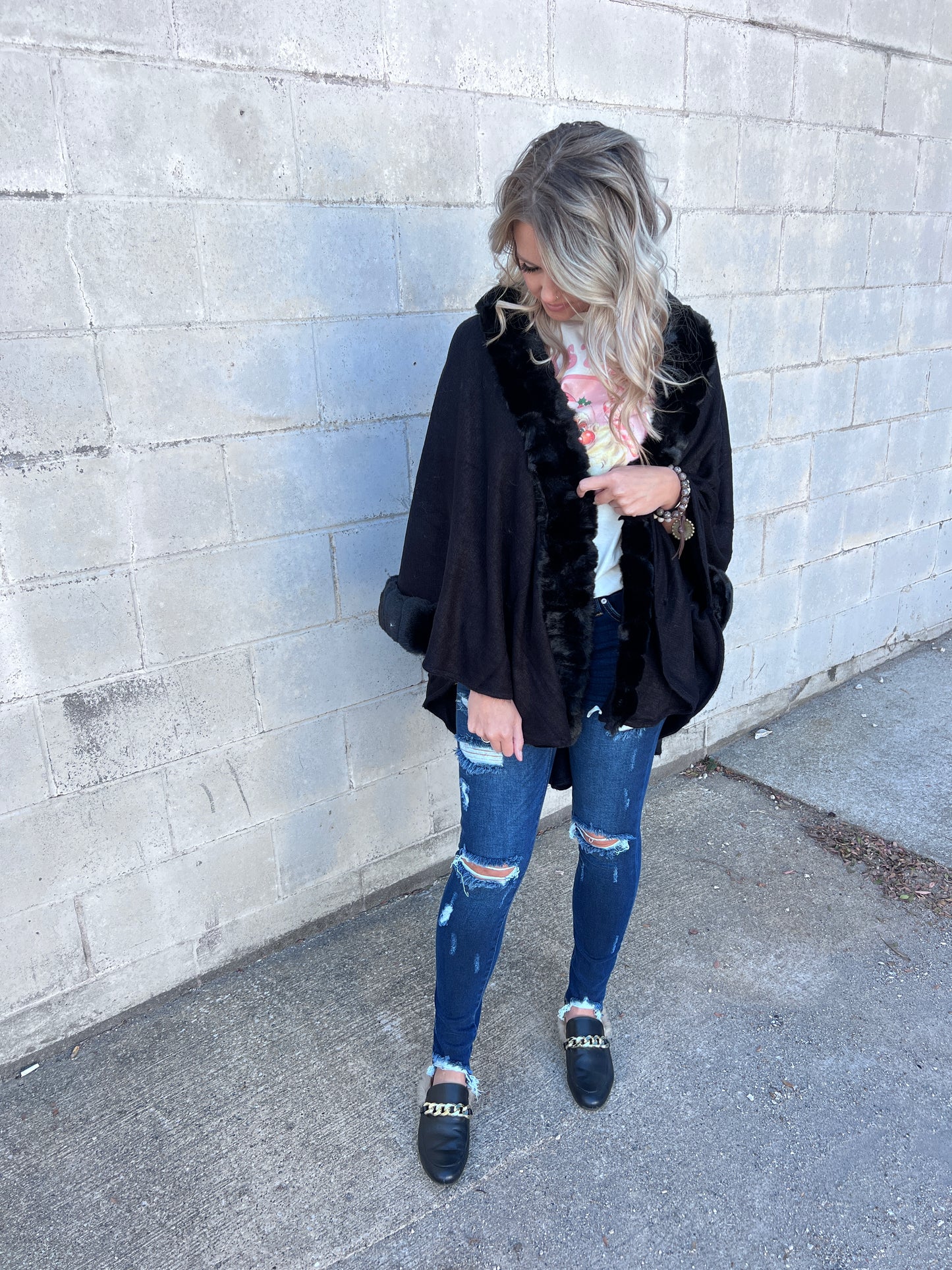 All Is Bright Black Faux Fur Kimono